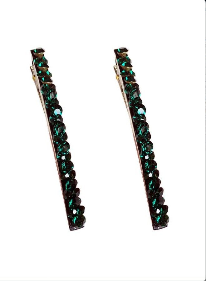 DPWOUM 2Pcs Green Shiny Rhinestone Diamond Hair Barrette Clip,Vintage Elegance Hair Pin, Bobby Pins Duckbill Alligator Clip, Pin Hair Accessories for Women,Hair Accessories - Image 1